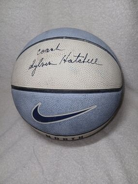 Vintage Nike Blue & White Autographed Basketball By  Coach Sylvia Hatchile